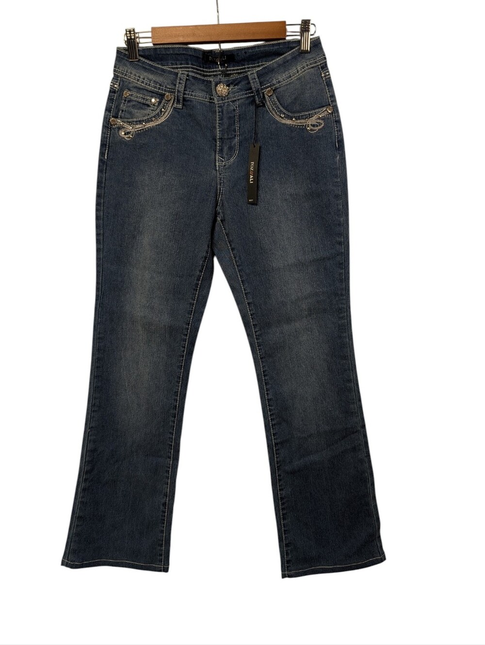 Roz & Ali Women's NWT Embellished Pocket Bootcut Jeans Blue Denim Size 6